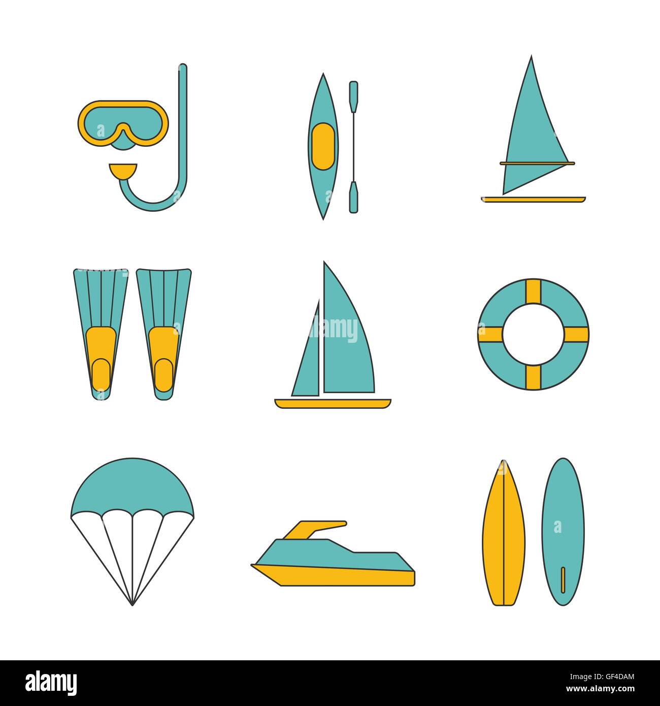 Set of water sport icons flat design isolated vector illustration Stock ...