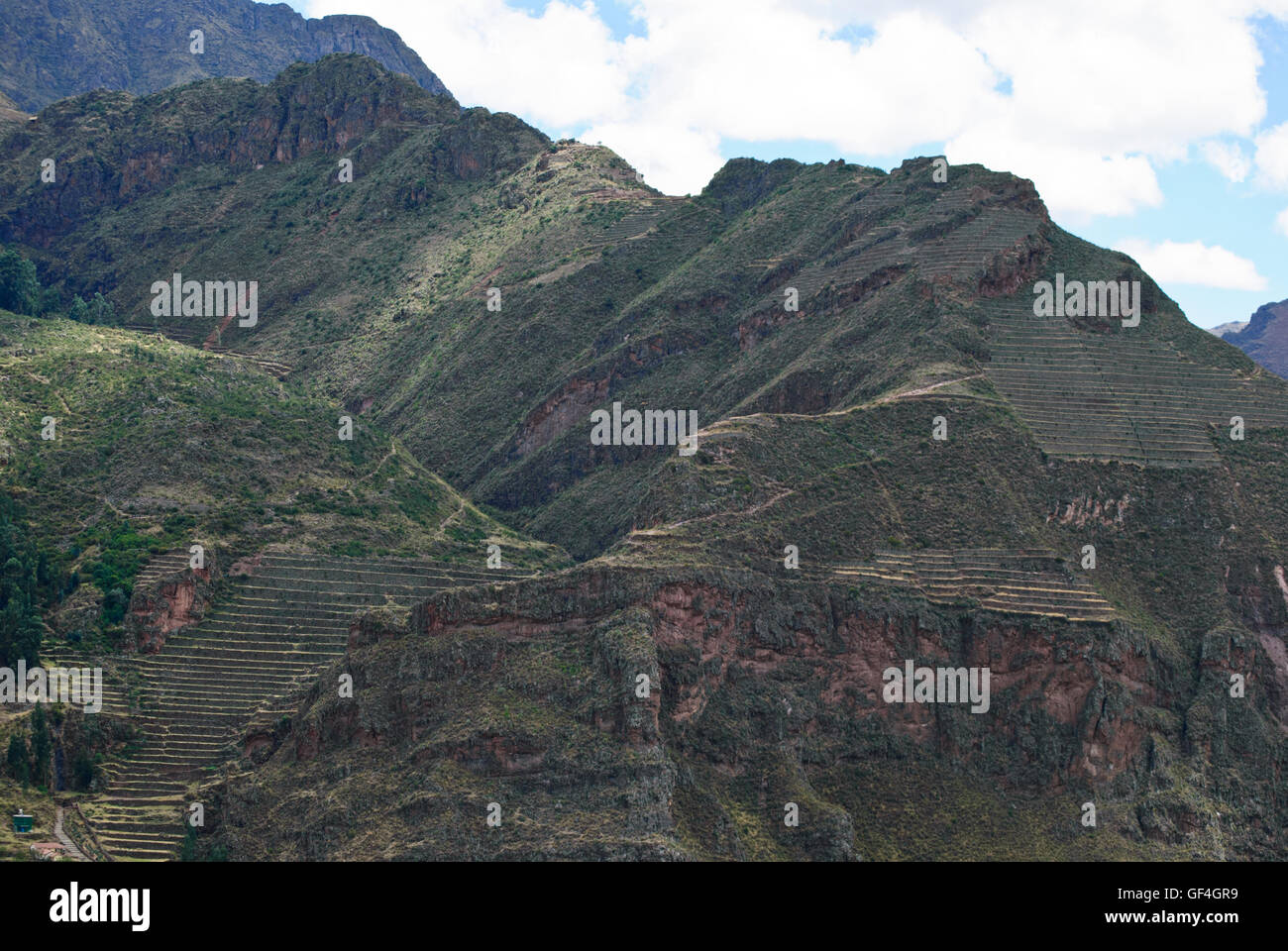 The agricultural terraces on the mountain ridge. Stock Photo