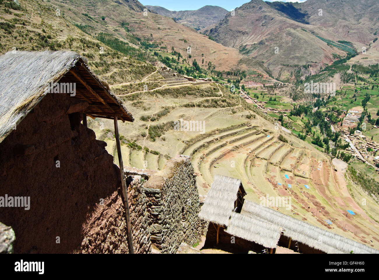 Pisac and its ancient terraces Stock Photo