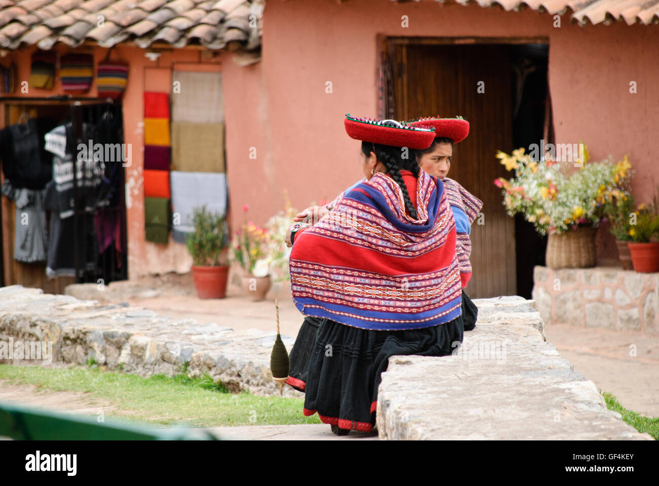 Andean Indian women in their traditional costume Stock Photo