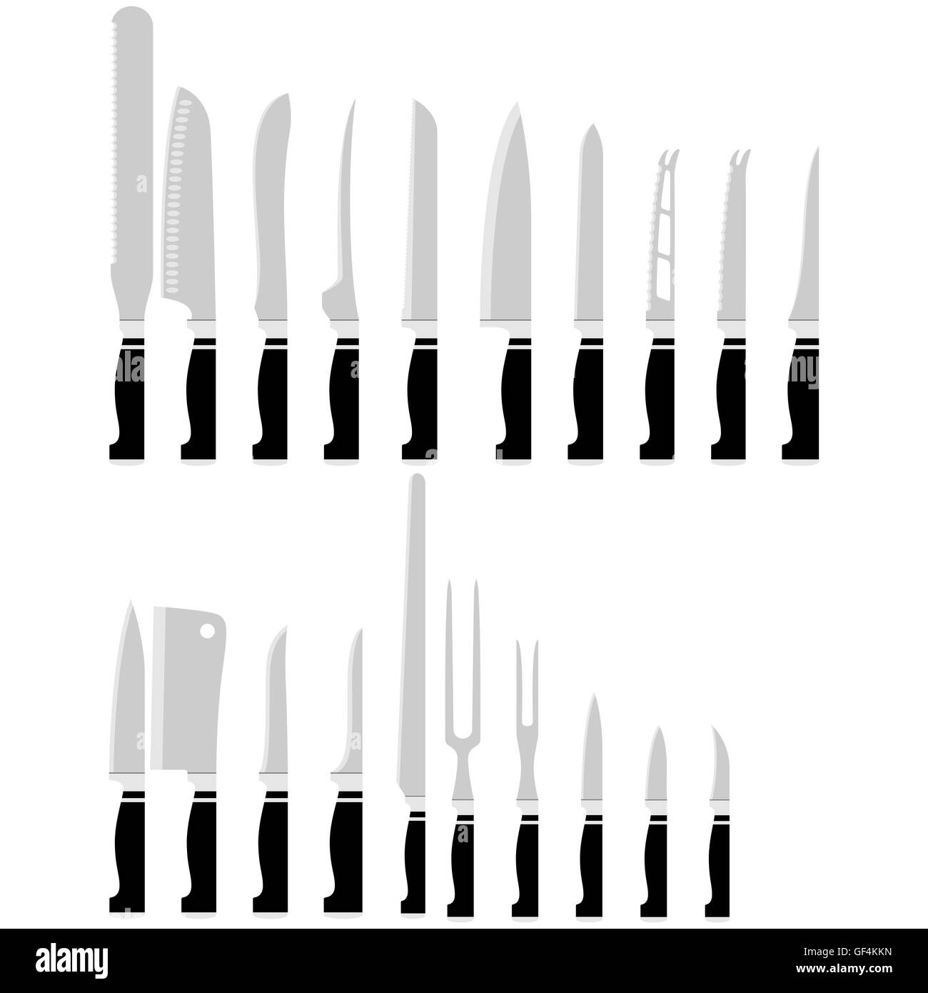 Knife types, French (chef`s), vector outline illustration with inscription  Stock Vector