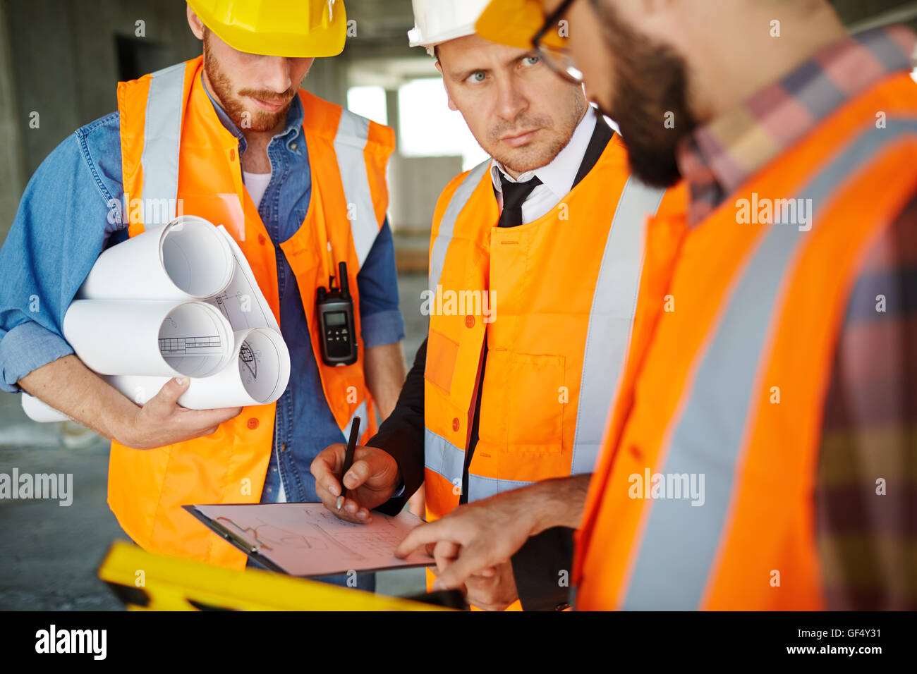 Discussion of inspectors Stock Photo Alamy