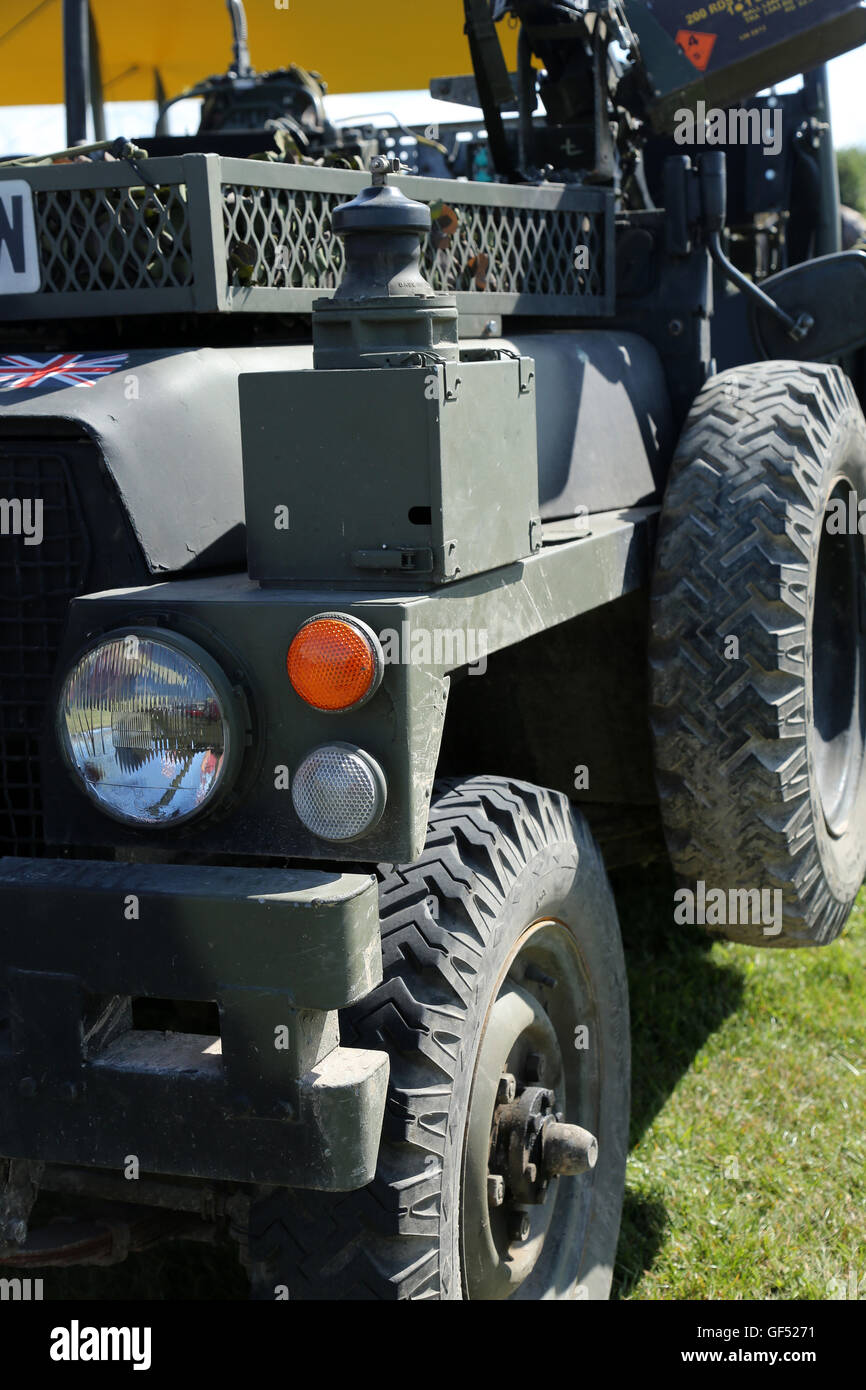 detail of a military light weight Land Rover at a show in England. Stock Photo