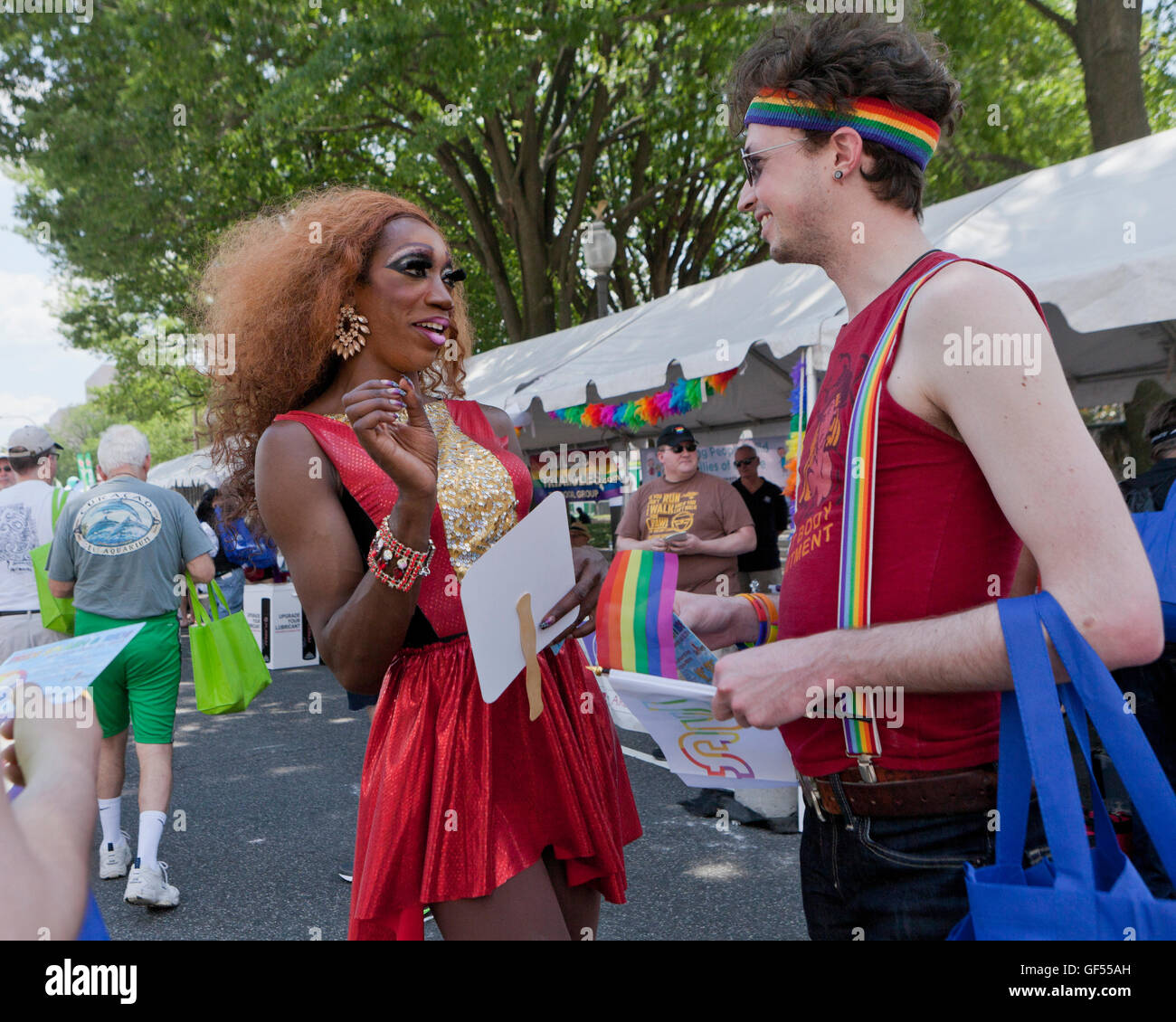 Black drag queen promotion model at an LGBT event - USA Stock Photo