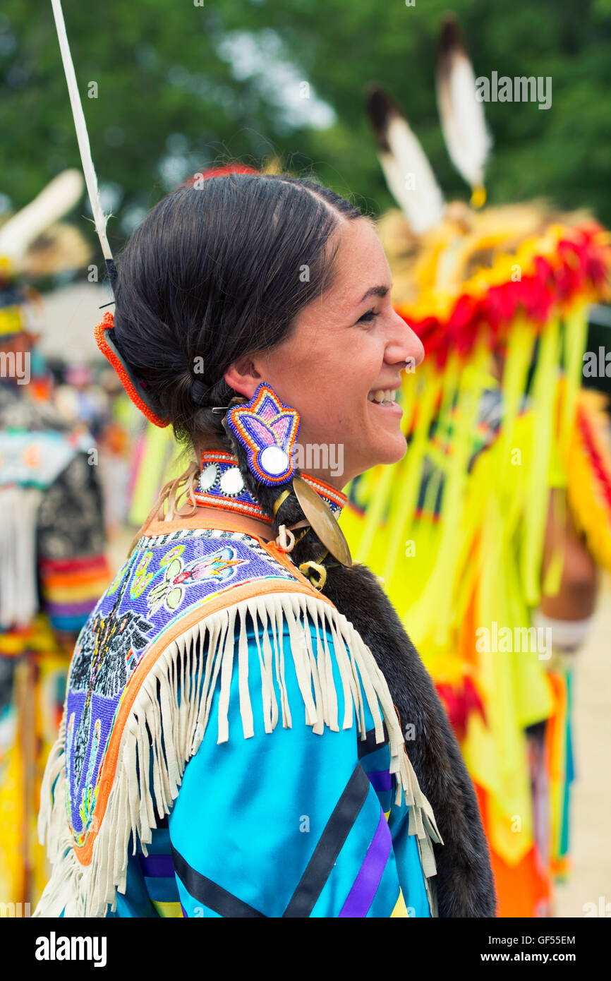 Native Woman Pow Wow, Six Nations of the Grand River Powwow Ohsweken, Ontario Canada Stock Photo