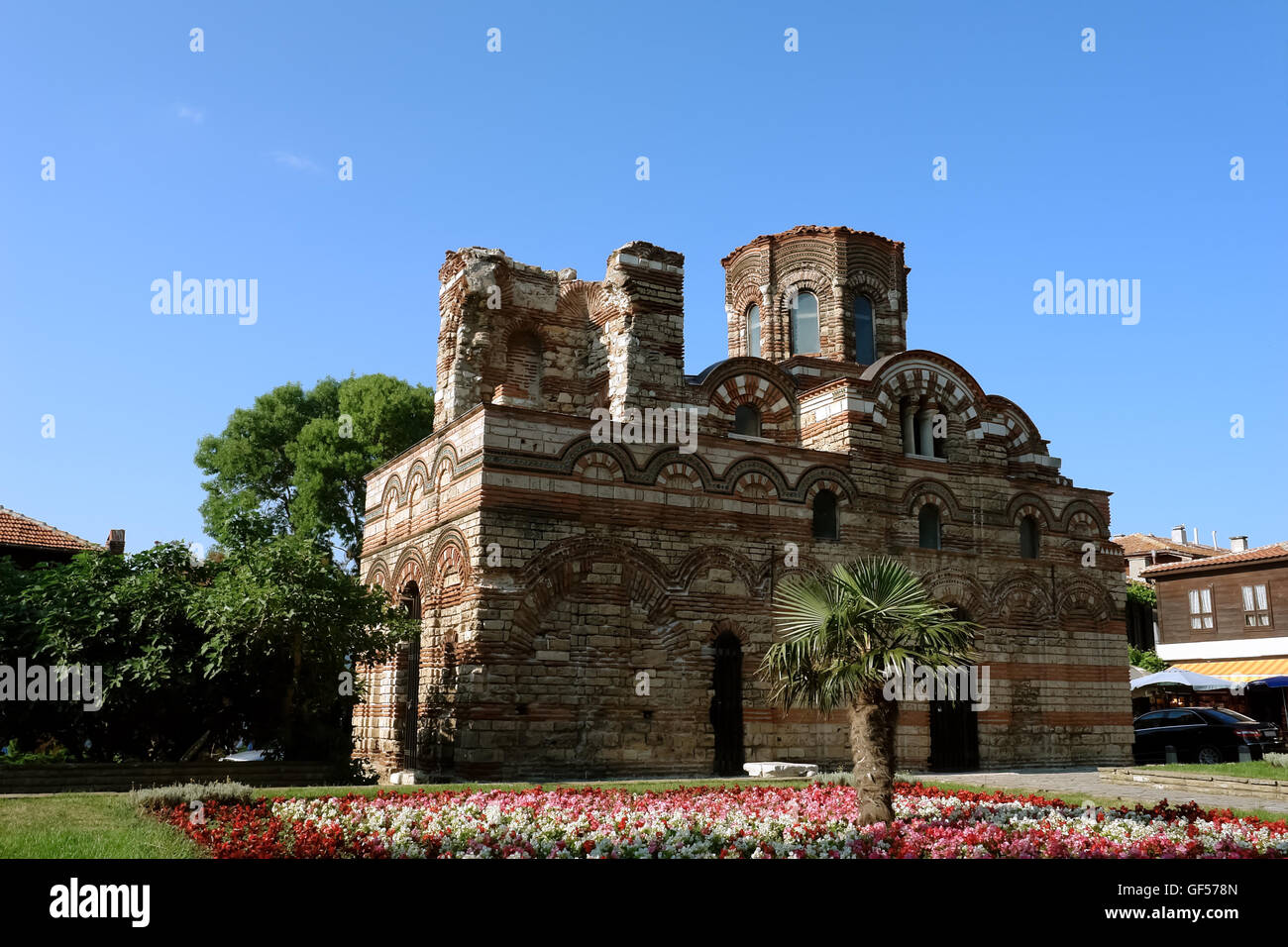NESSEBAR, BULGARIA - JUNE 15, 2011: Church of Christ Pantocrator on the central square in the old Nessebar town, Bulgaria Stock Photo