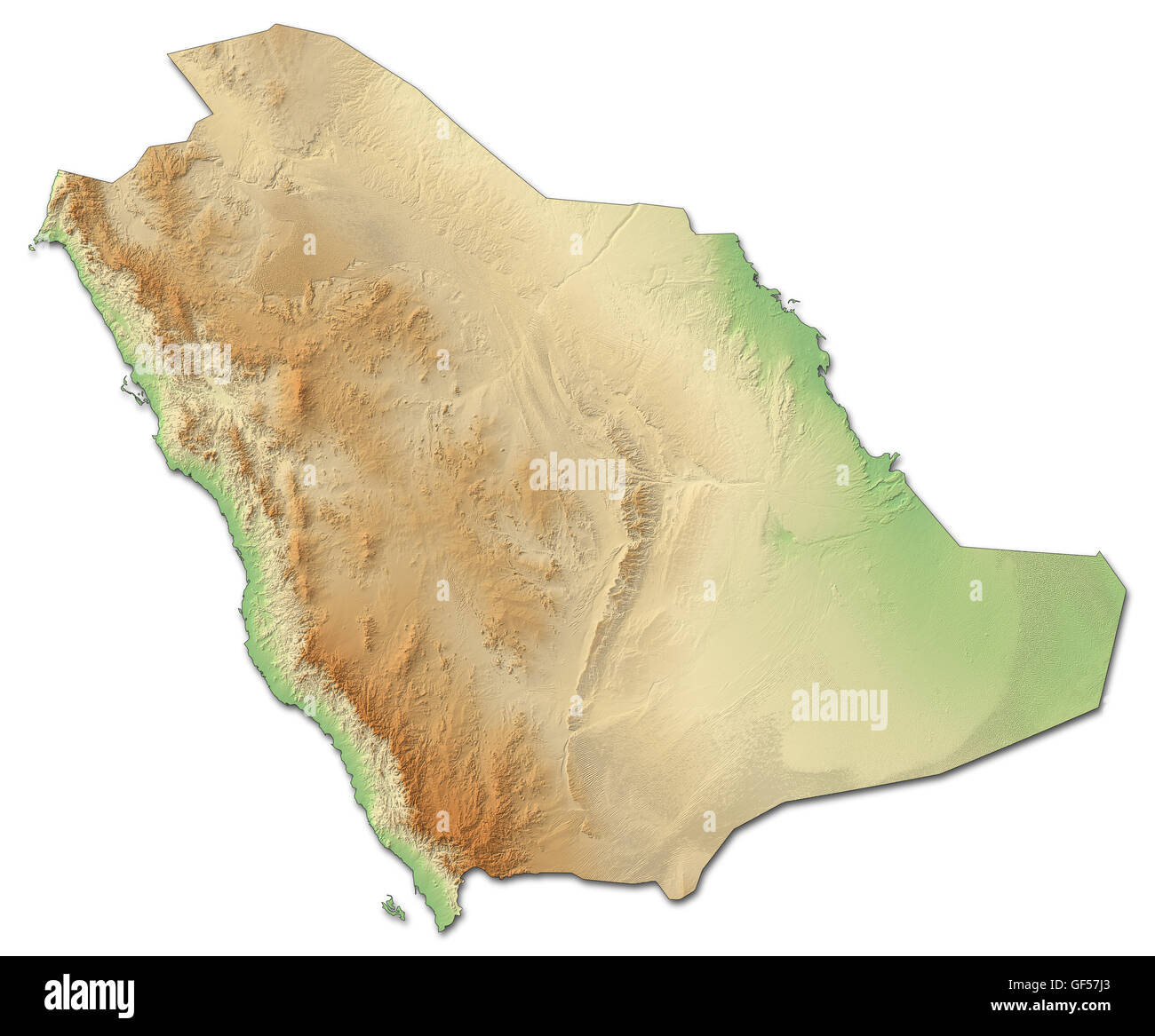 Relief map of Saudi Arabia with shaded relief. Stock Photo