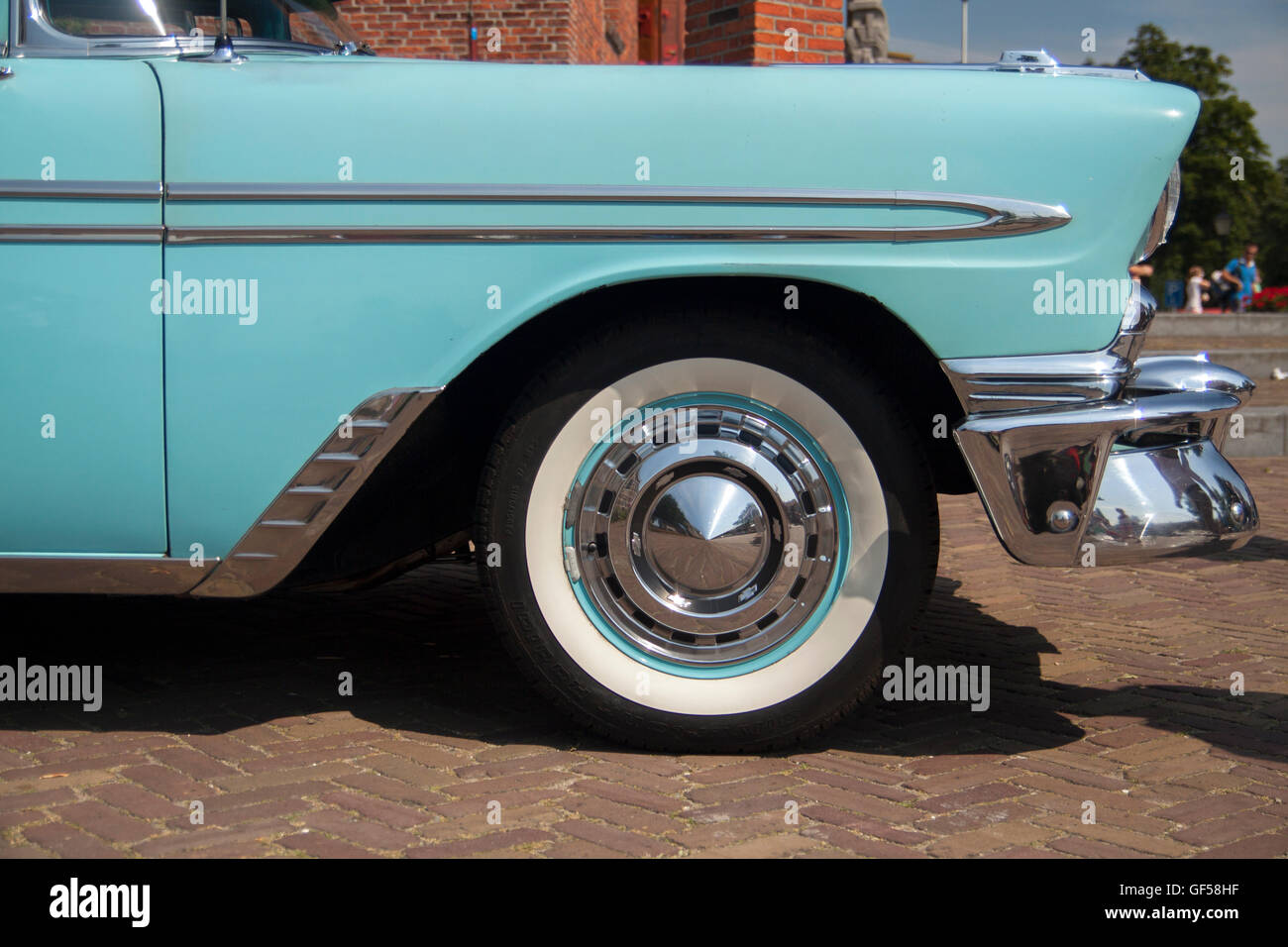 MEDEMBLIK, THE NETHERLANDS - JULY 27,2014: Side view of a Chevrolet bel air 1956 on a oldtimer show Stock Photo
