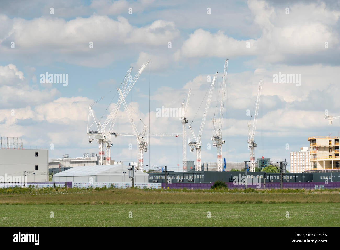 The building site at Addenbrookes Hospital site Cambridge UK with cranes at the new bio medical campus Stock Photo