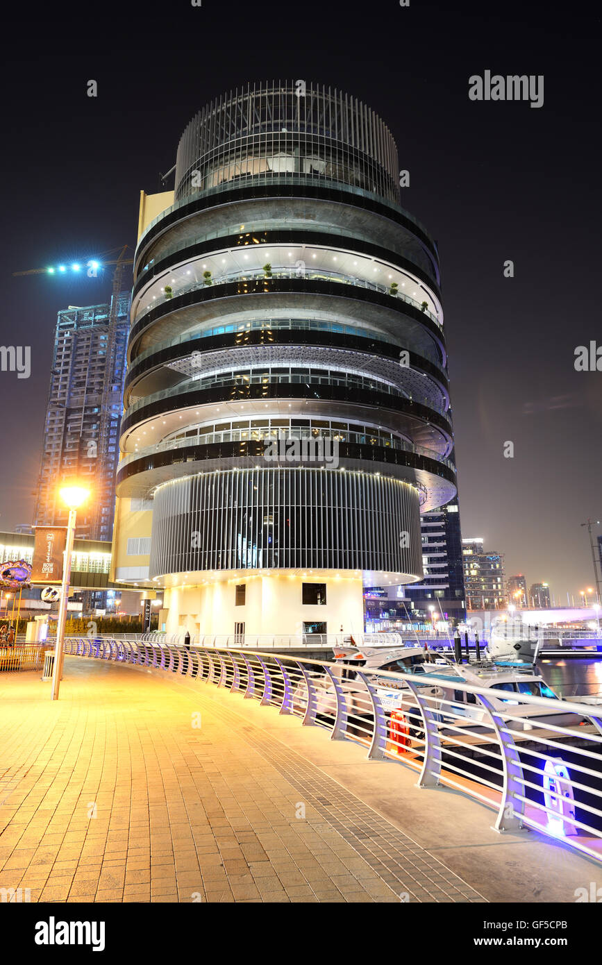 The night illumination of Dubai Marina in Dubai, UAE Stock Photo