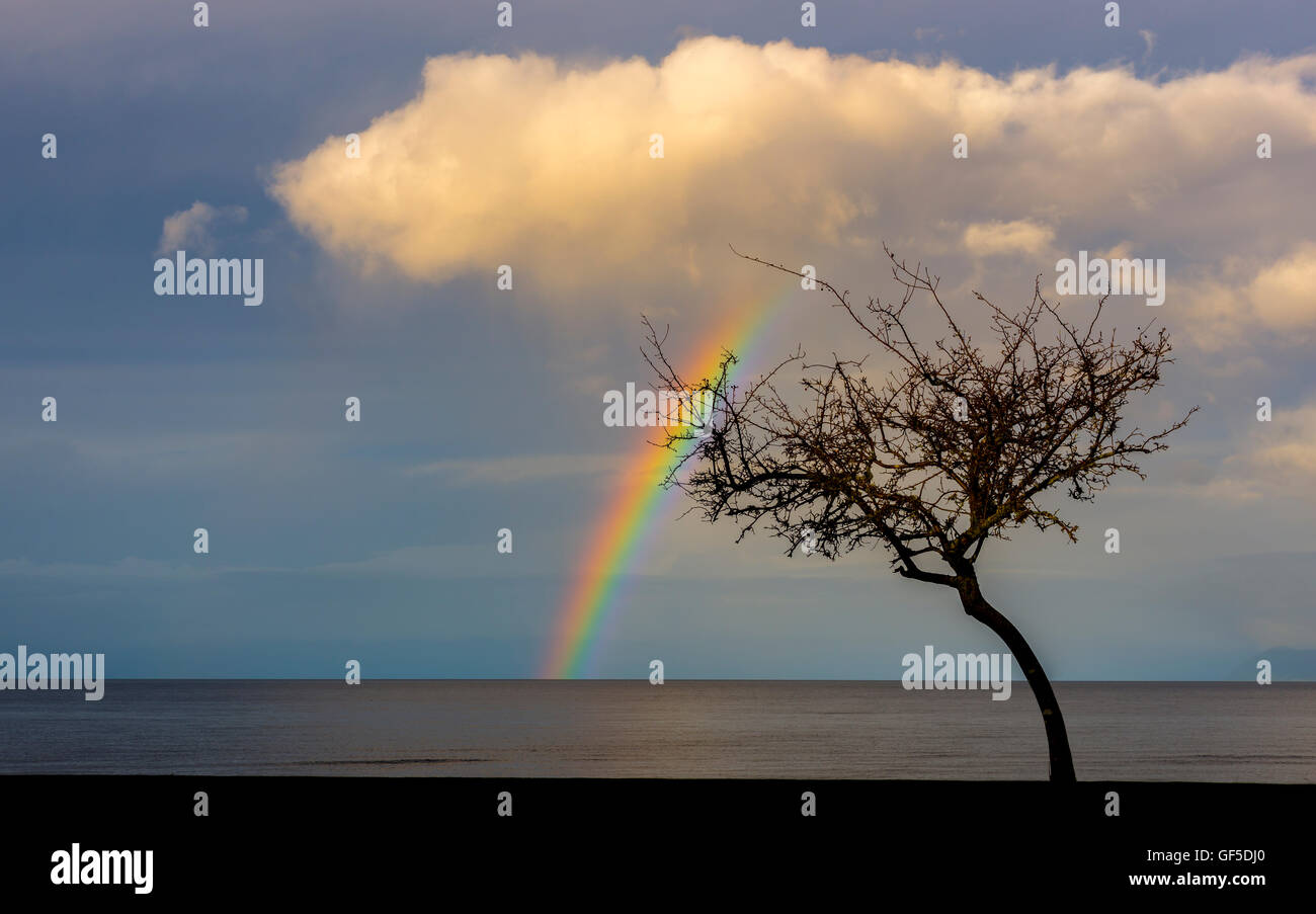 Mal clima, Frutillar, Patagonia, Chile. Weather in Frutillar. Raimbow in Llanquihue Lake. Stock Photo