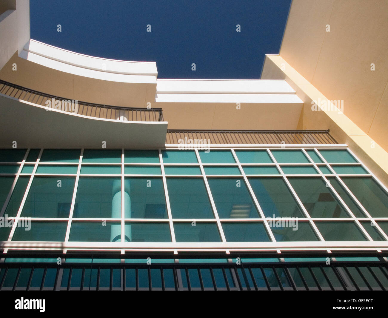 An exterior view of a modernized 'art deco' styled building as a photographic abstract.  Located in Fort Myers, Florida, USA. Stock Photo