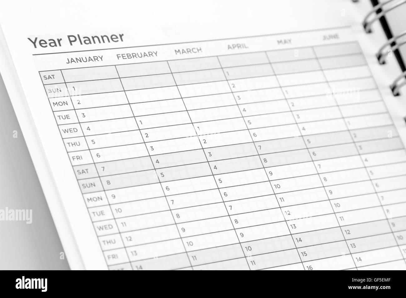 Year planner page in diary Stock Photo - Alamy