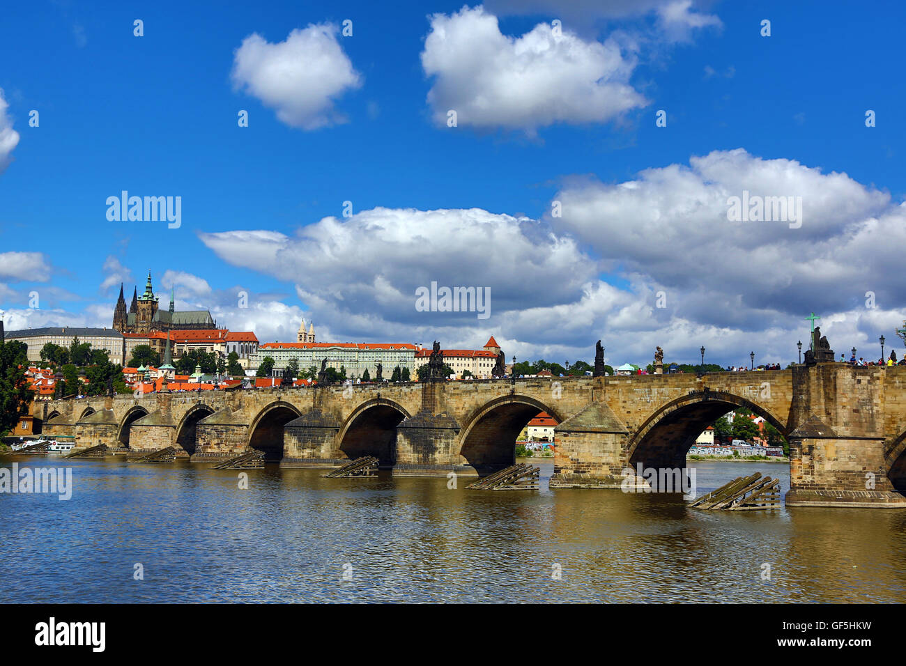 St. Vitus Cathedral and Prague Castle with the Charles Bridge over the Vltava River in Prague, Czech Republic Stock Photo