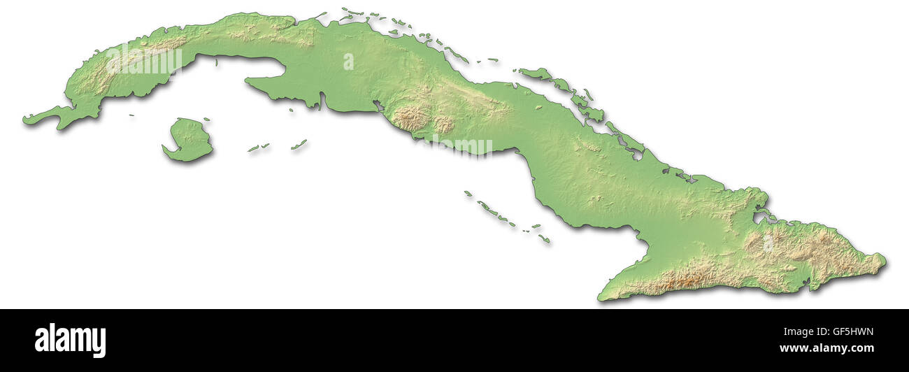 Relief map of Cuba with shaded relief. Stock Photo