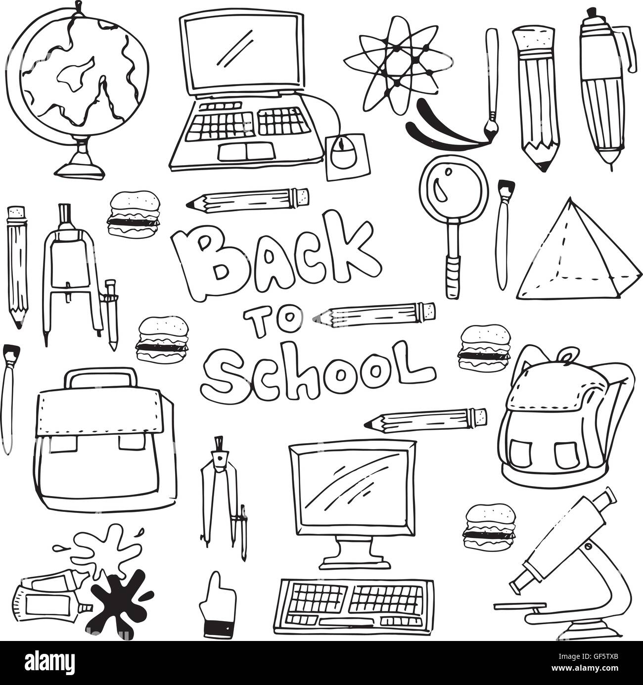 Doodle of hand draw school supplies Stock Vector Image & Art - Alamy