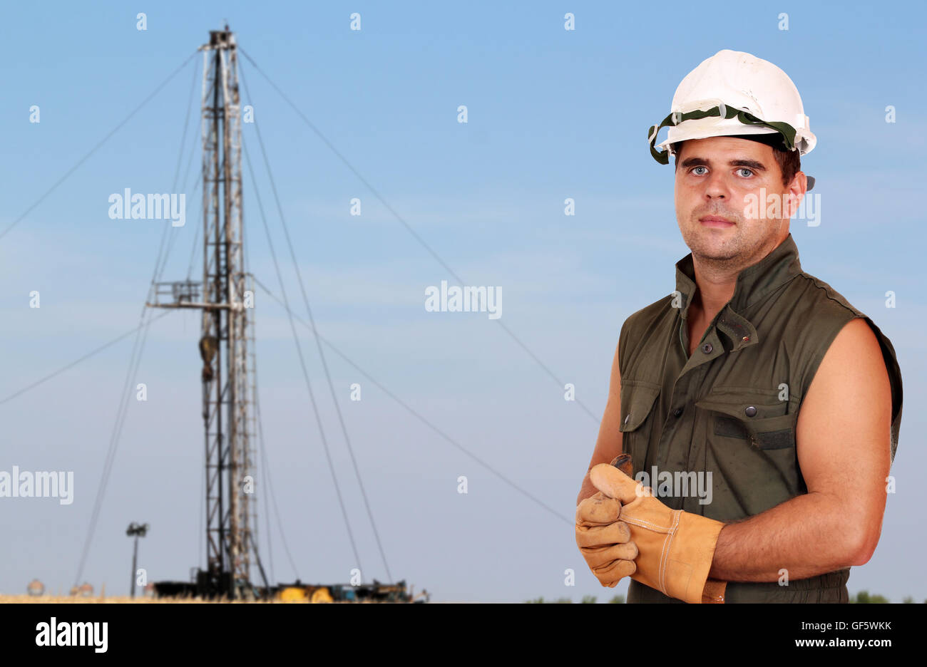 oil worker on oilfield Stock Photo