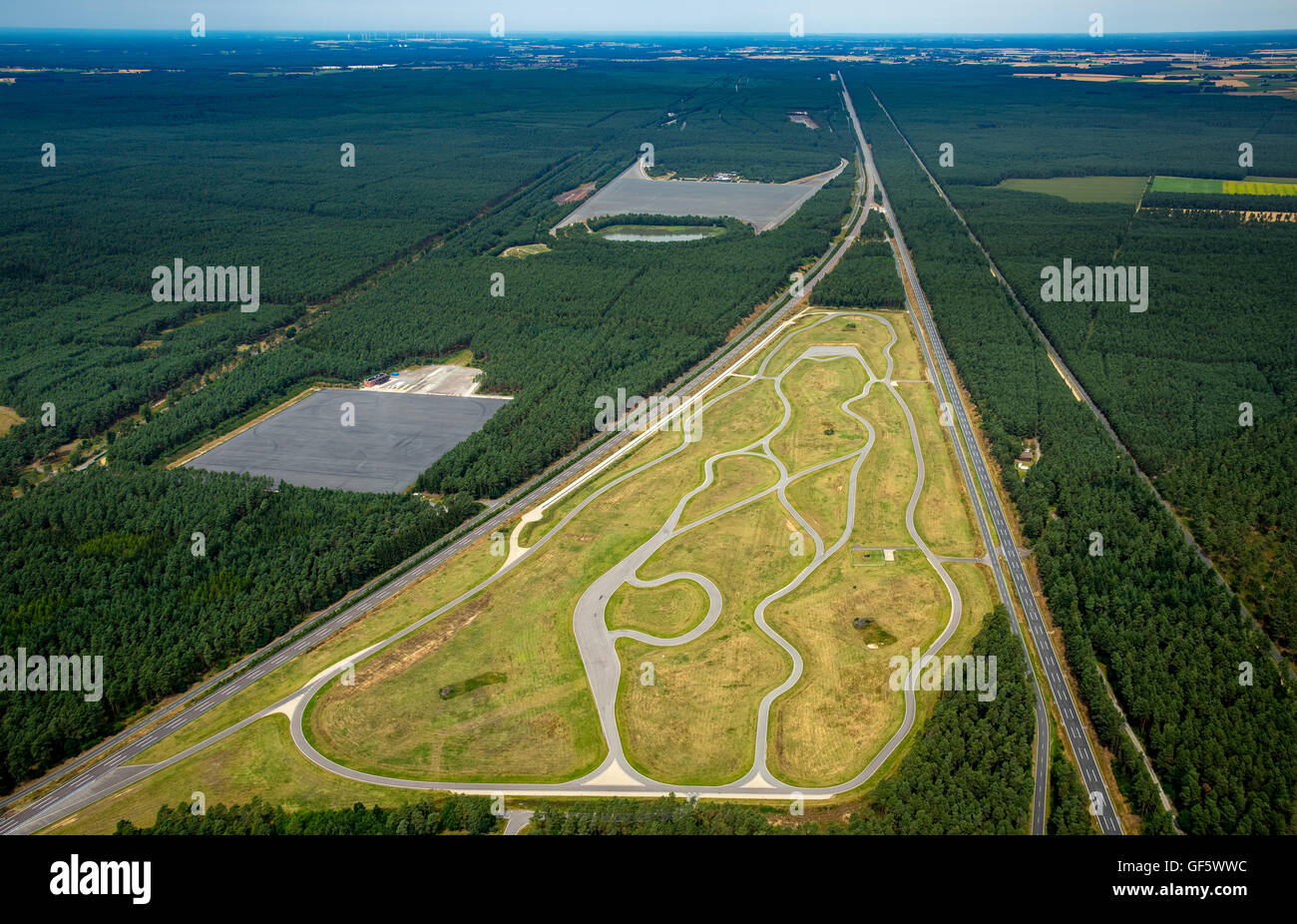 Aerial view, Volkswagen AG test track EhraLessien, test track in Stock Aerial view, Volkswagen AG test track EhraLessien, test track in Stock