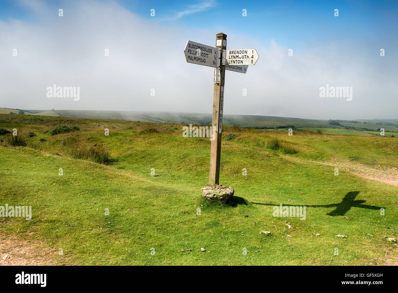 A signpost at Cross Gate on Exmoor National Park in Somerset Stock Photo