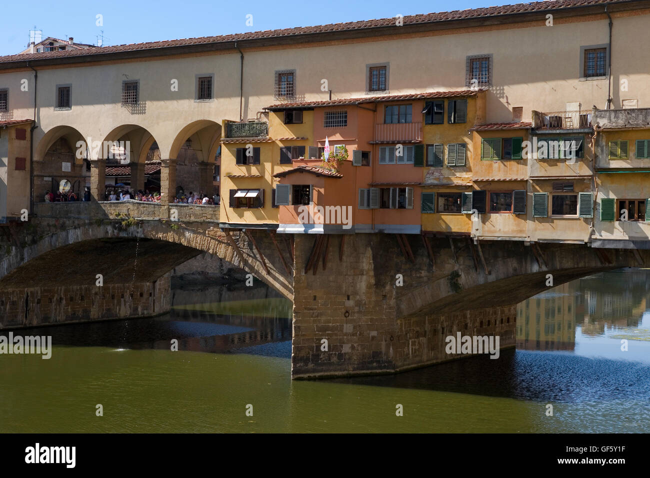 Close-up of the Ponte Vecchio spanning the River Arno in Florence, Italy Stock Photo