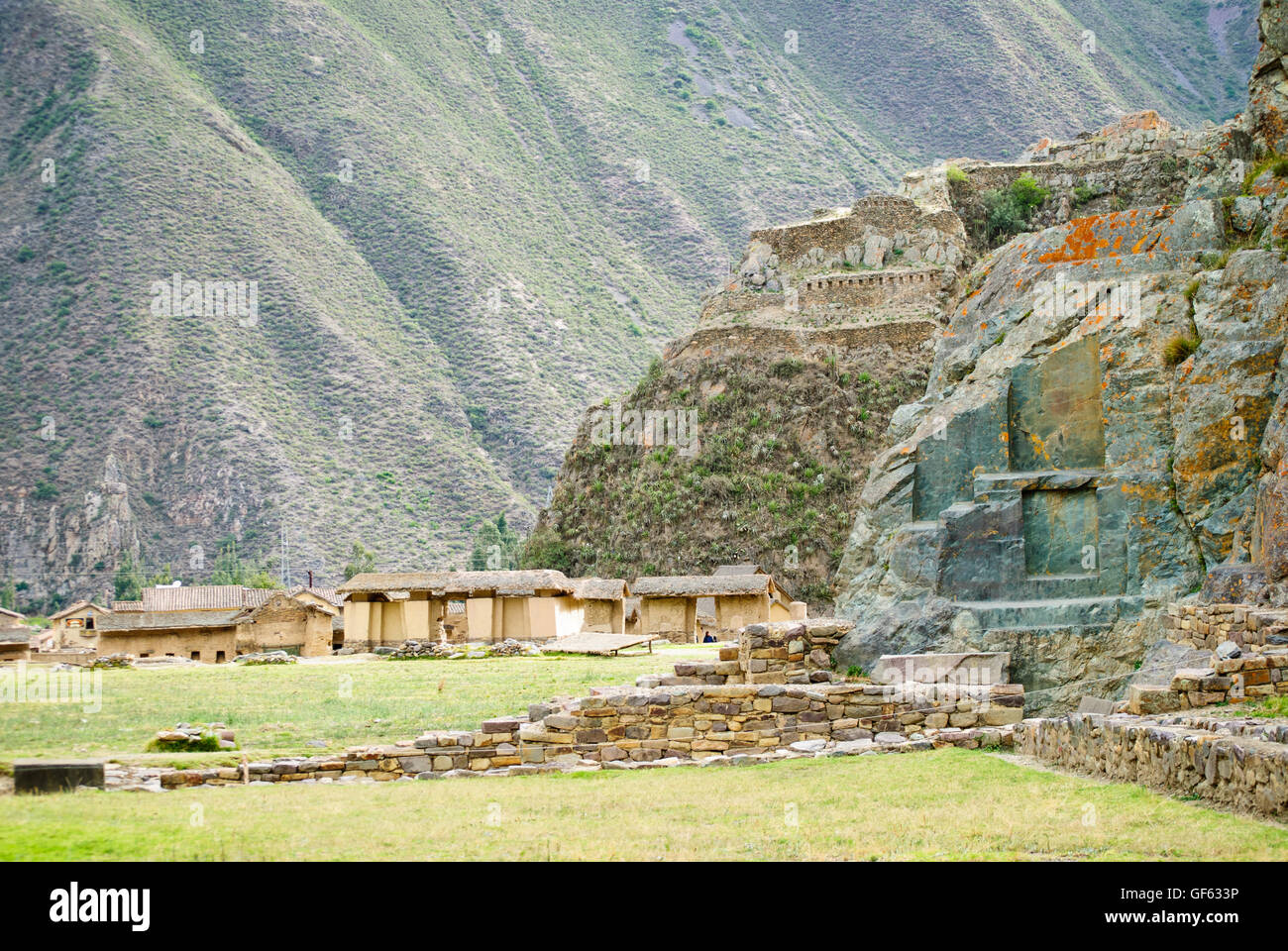 A part of Ollantaytambo ruins of Inca culture Stock Photo