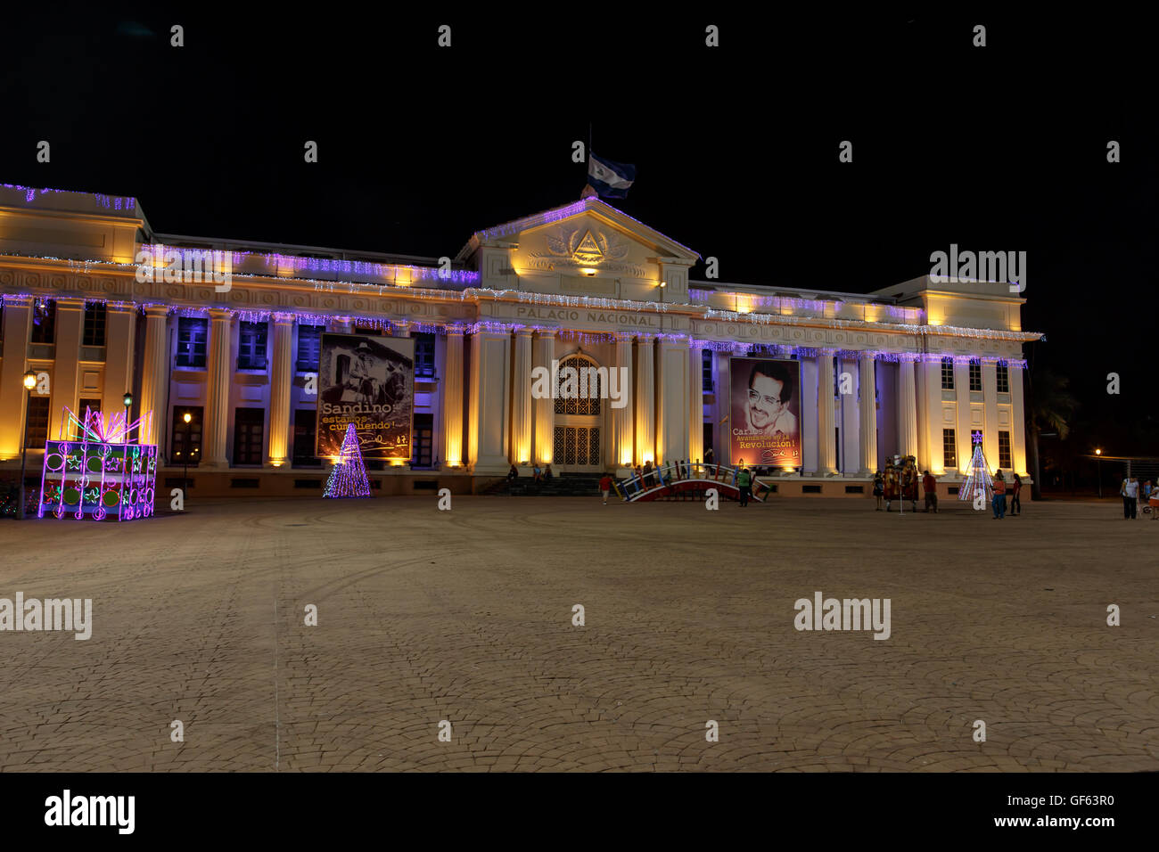 Managua, Nicaragua - December 22, 2015: National Palace View at night with christmas lights Stock Photo