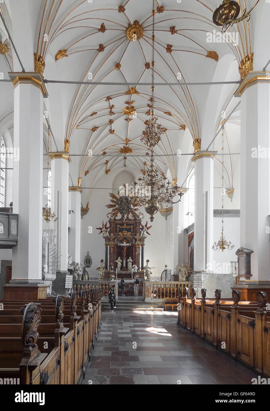 indoor shot of the Trinitatis Church in Copenhagen, the capital city of Denmark Stock Photo