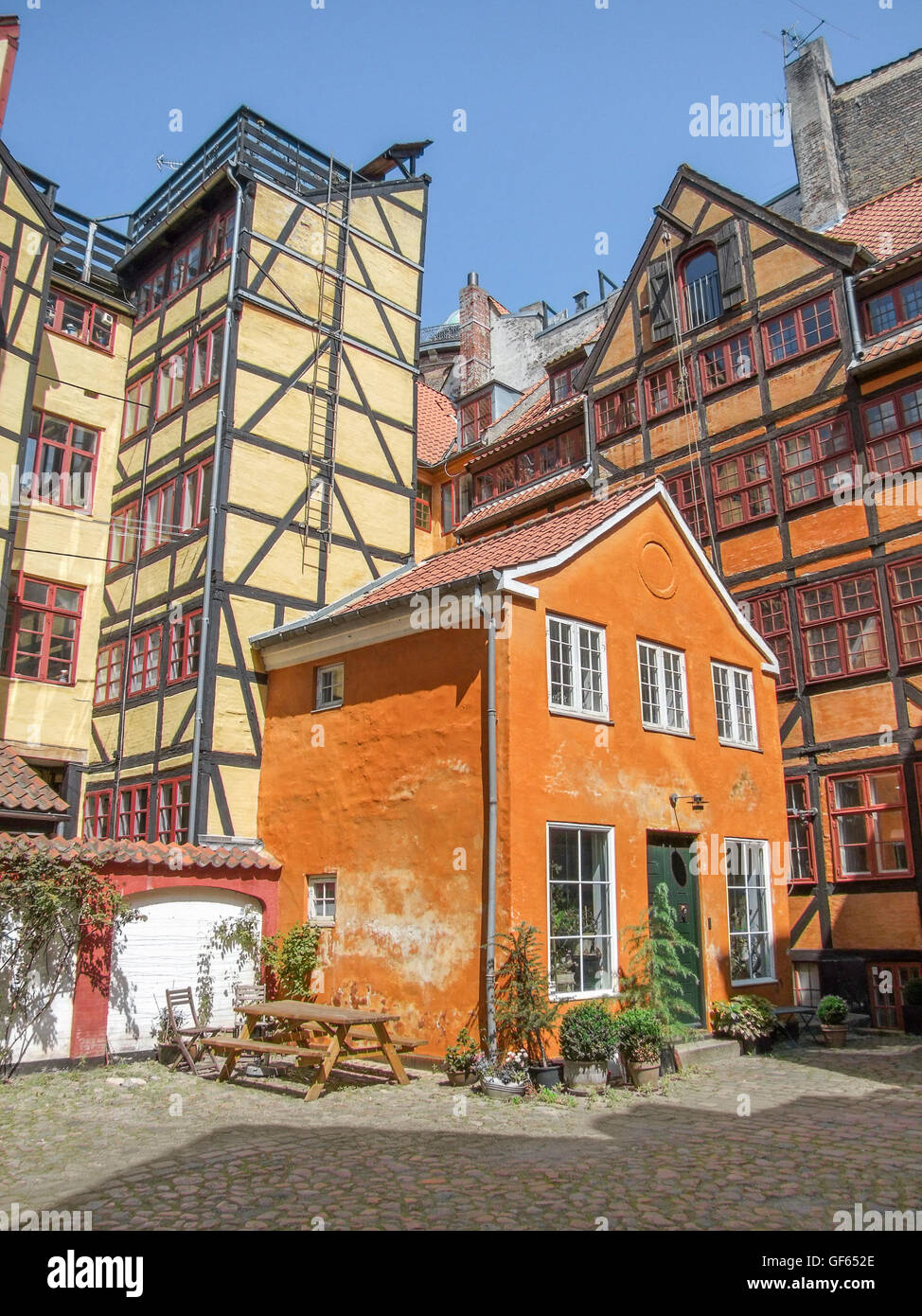 colorful half timbered houses in Copenhagen, the capital city of