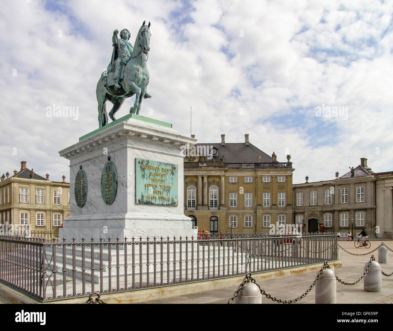 scenery around Amalienborg with statue of King Frederik Copenhagen, the capital city of Denmark Stock Photo