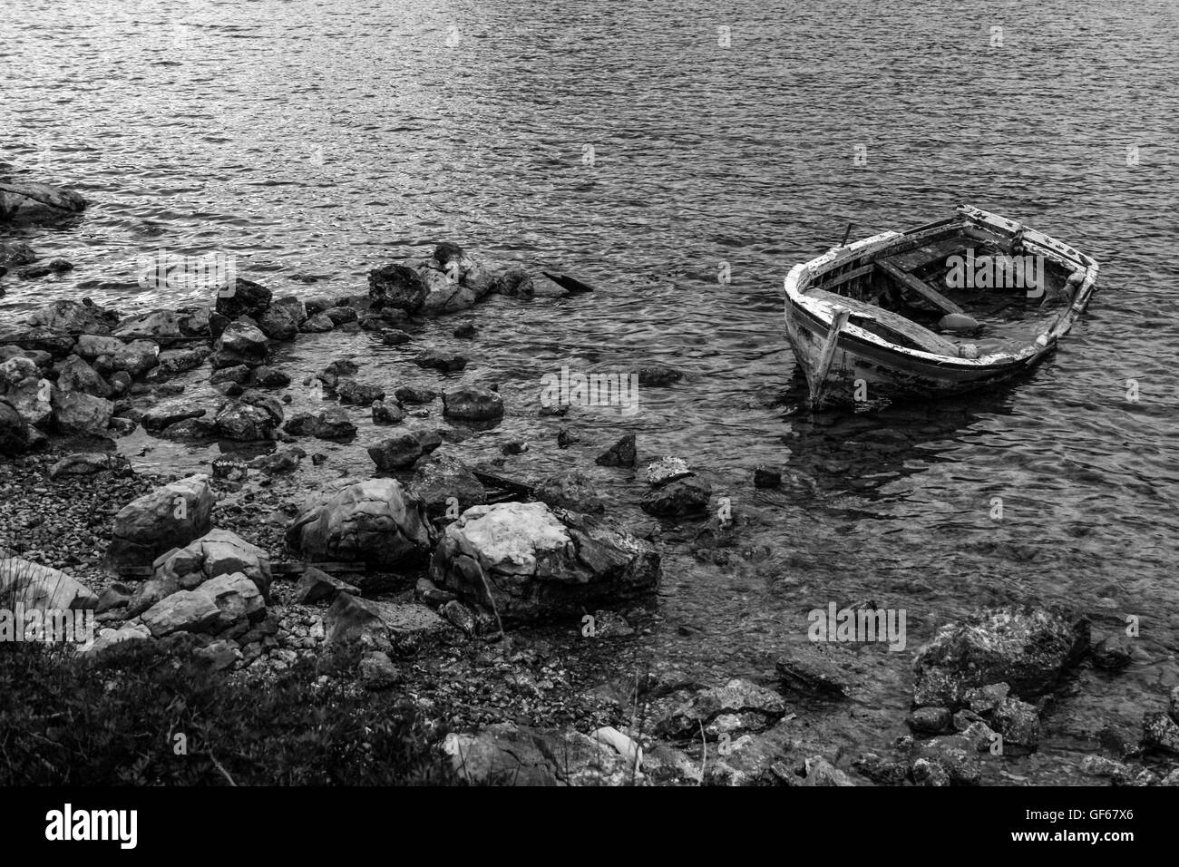 shipwreck on the coast, Greece, Europe Stock Photo