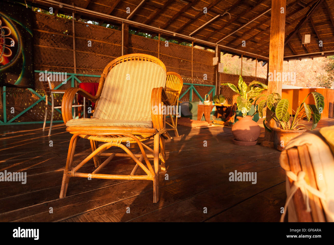 chair sunset goa india cafe interior Stock Photo