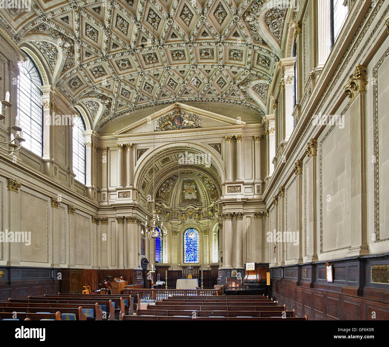 St Mary-le-Strand, nave to east; by James Gibbs 1714-1717. Stock Photo