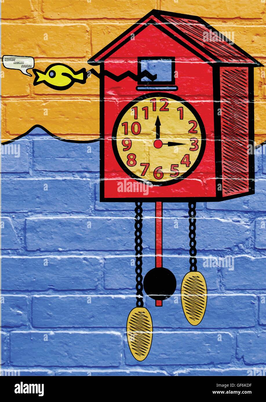 Urban art,traditional Cuckoo Clock multicolored Stock Vector Image