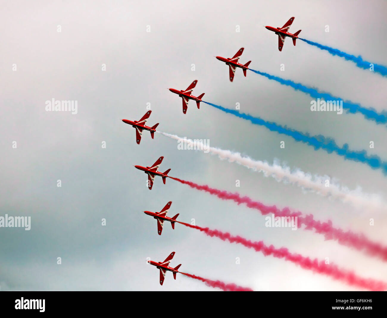 The Red Arrows aerobatic team perform at the Bray Air Display Ireland 2016 Stock Photo