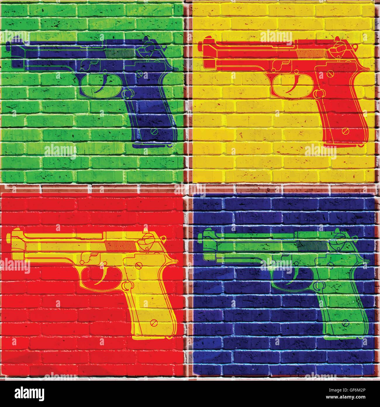 Urban art, gun pop art multicolored Stock Vector