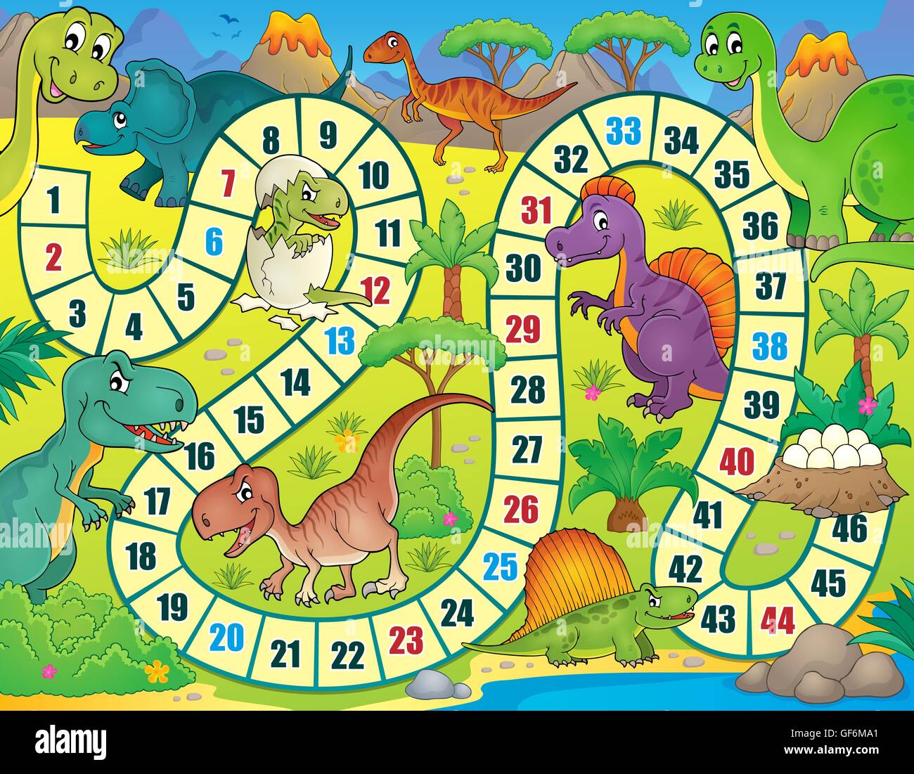 Board game with dinosaur theme 1 - picture illustration Stock Photo - Alamy