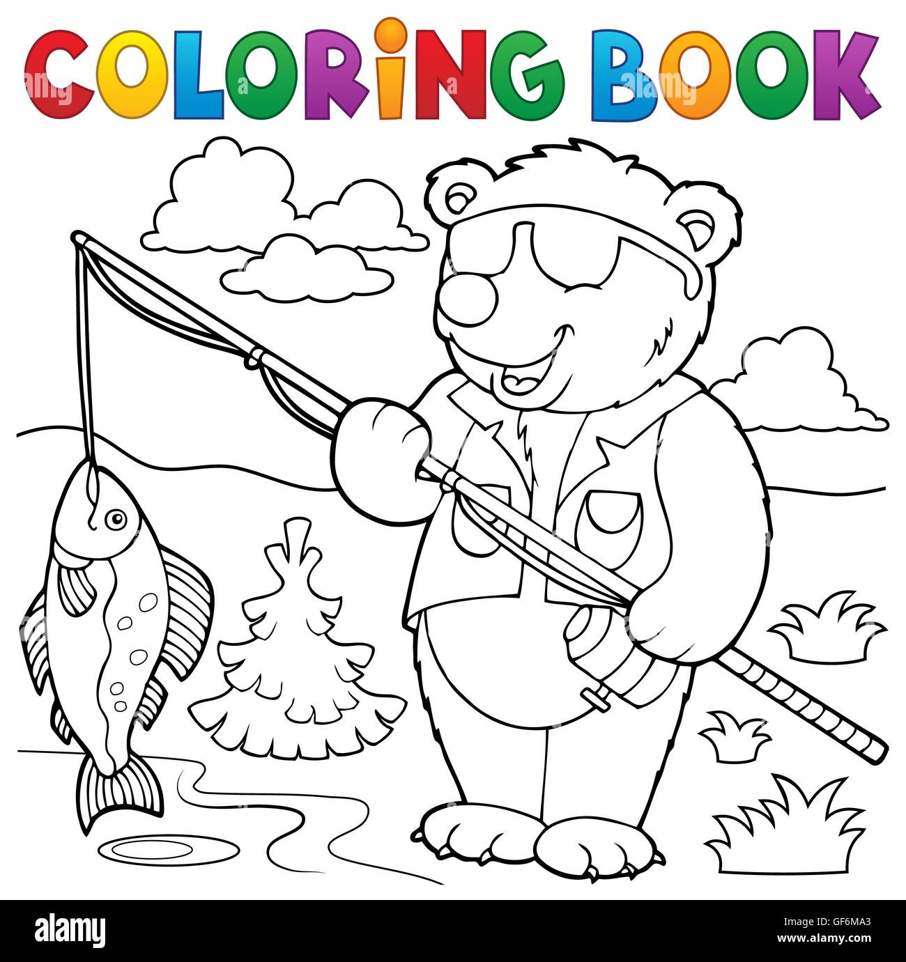 Coloring book bear fisherman theme 1 - picture illustration Stock Photo ...