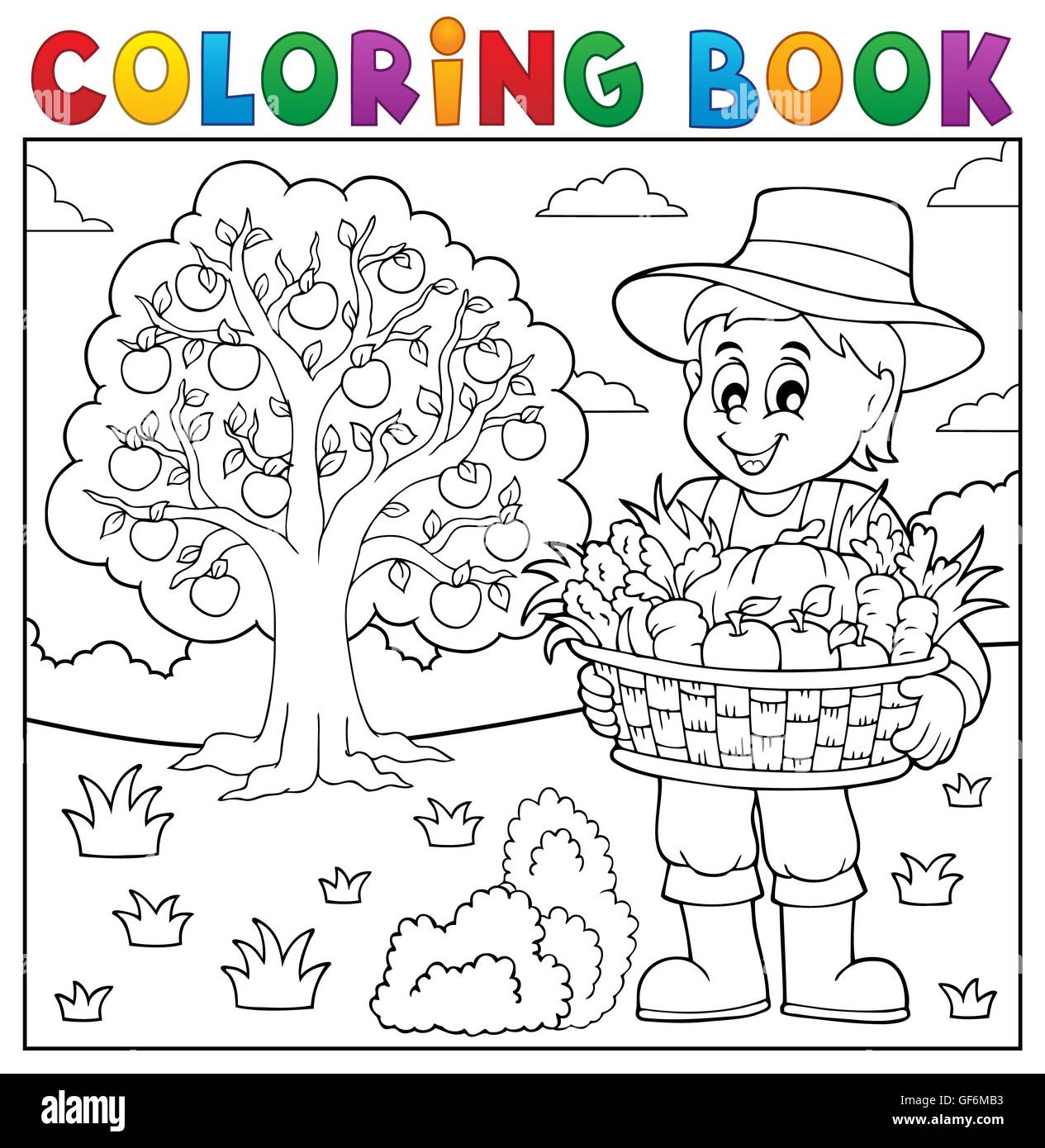 Coloring book farmer with harvest 3 - picture illustration Stock Photo ...