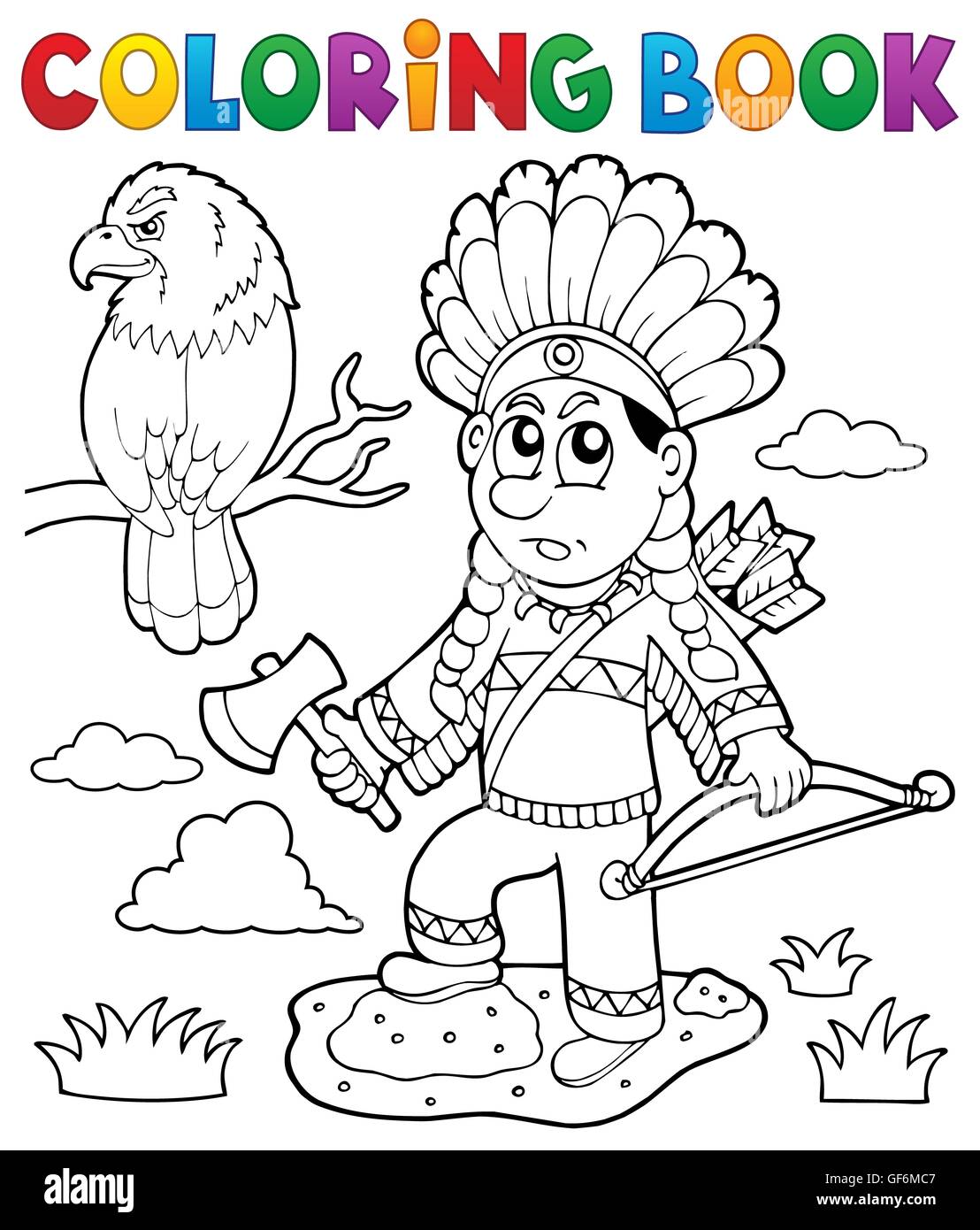 Coloring book Indian theme image 2 - picture illustration Stock Photo ...