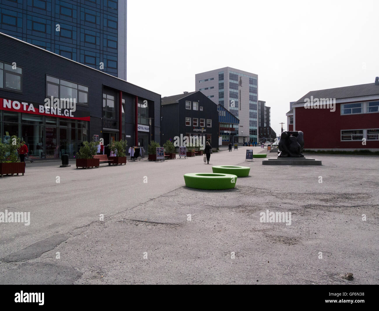 View down Imaneq Street Nuuk capital city of Greenland country's largest cultural and economic centre in Sermersooq municipality Stock Photo