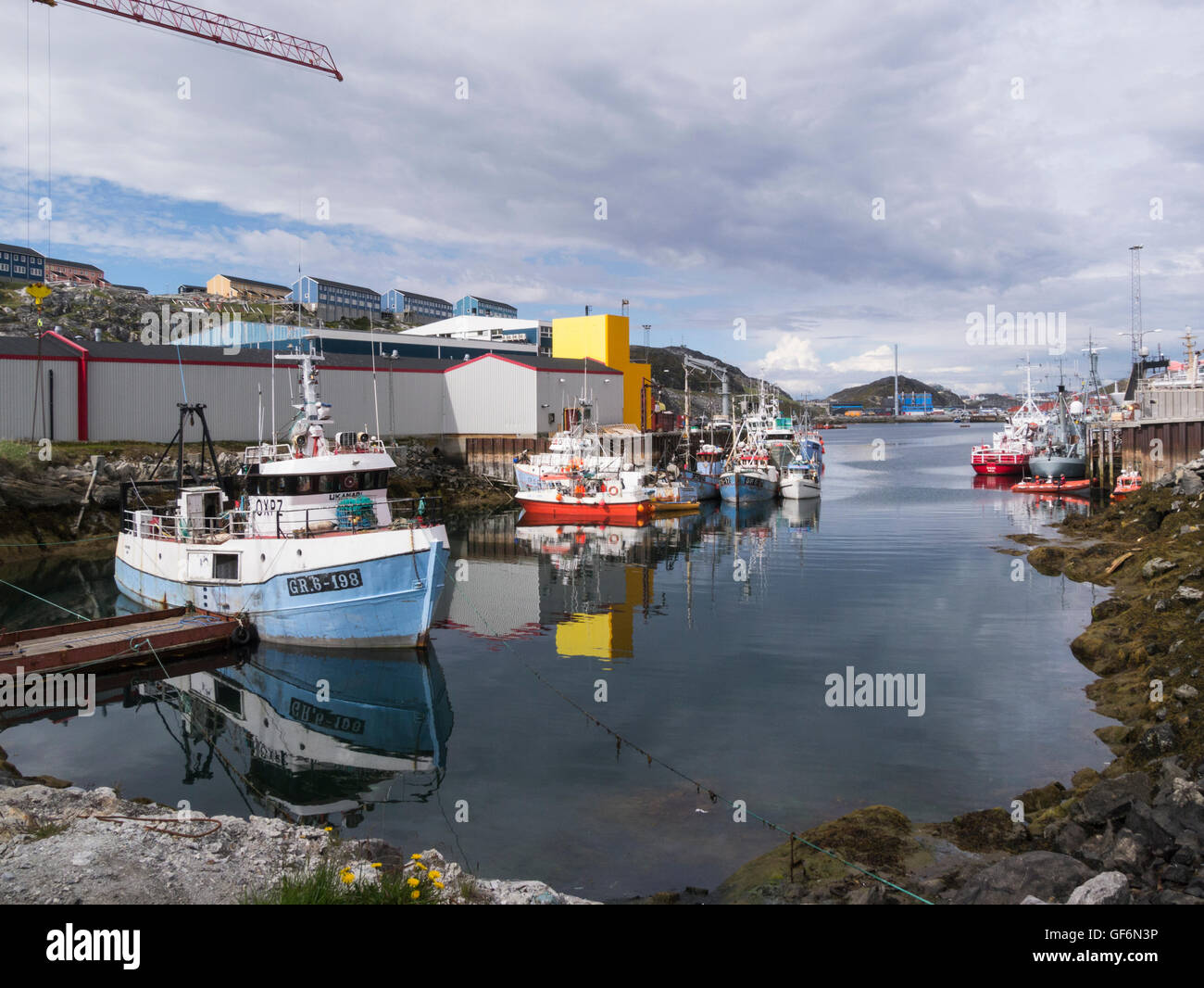 Fishing boats in Nuuk harbour capital city of Greenland and country's ...