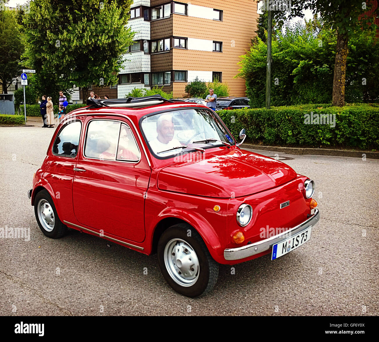 Red iconic Italian Fiat 500 mini car vintage Stock Photo