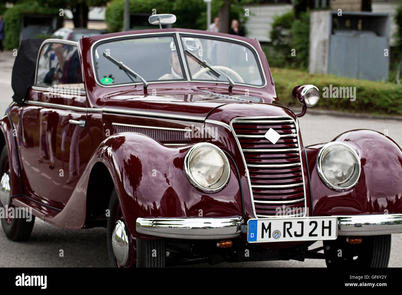 Garching, Germany, purple shiny old IFA 2 door cabriolet  produced in East Germany in the years 1949-1956 Stock Photo