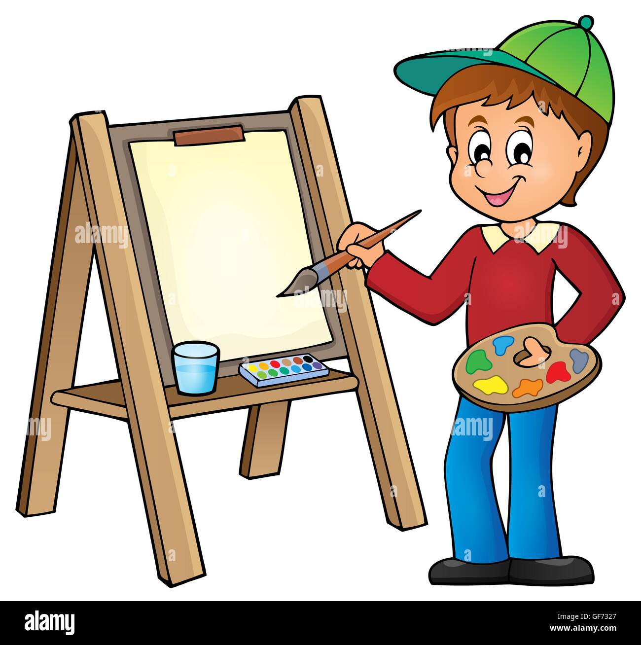 Boy painting on canvas 1 - picture illustration Stock Photo - Alamy