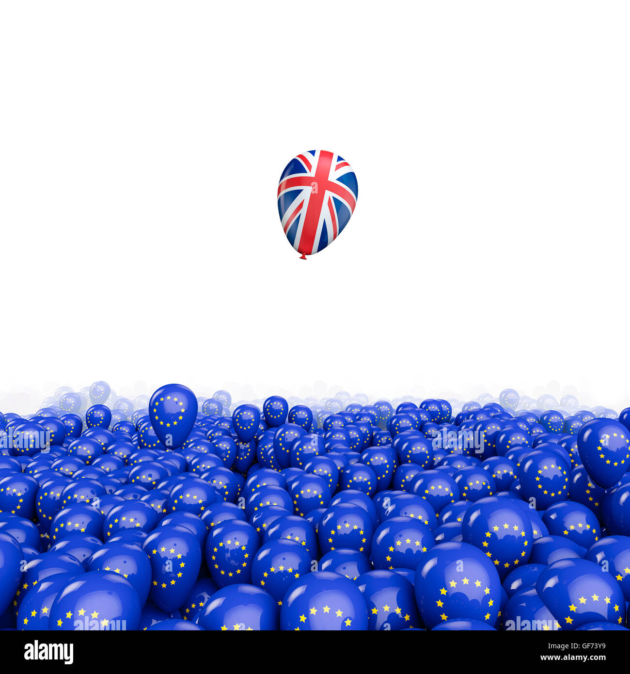 Brexit balloon flight / 3D illustration of EU balloons and UK flag balloon floating free Stock Photo