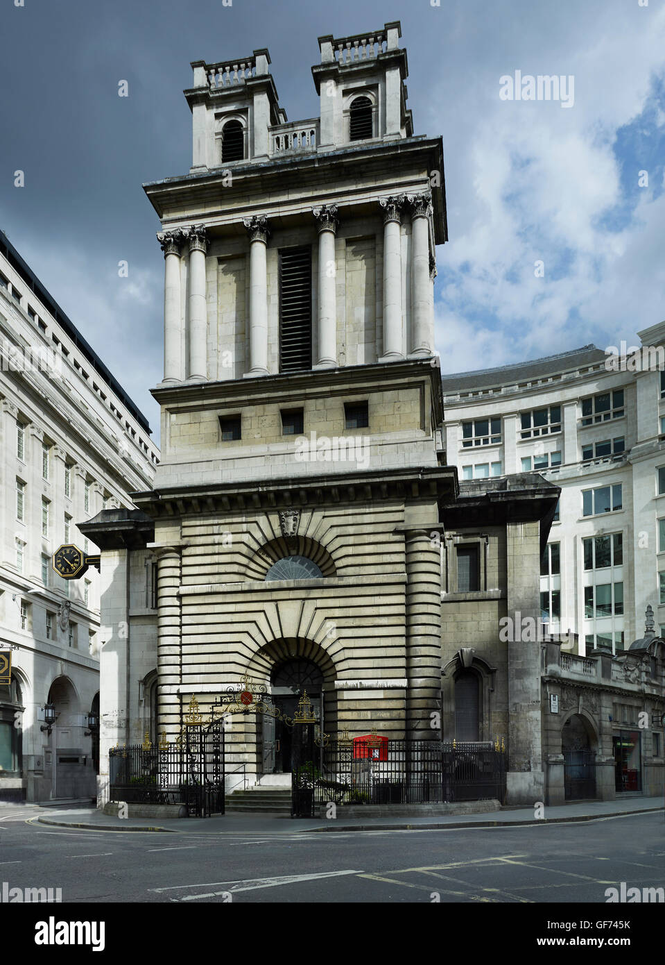 St Mary Woolnoth. One of the 'Fifty New Churches' built 1716-1727 by Nicholas Hawksmoor. The west front Stock Photo