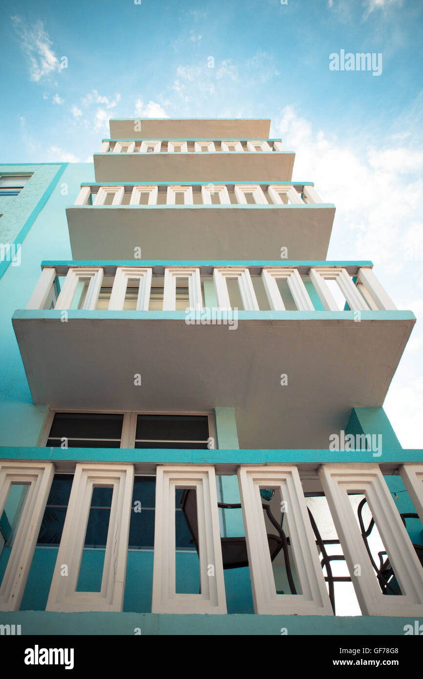 Example of typical retro Art Deco style architecture seen in South Beach, Miami Stock Photo
