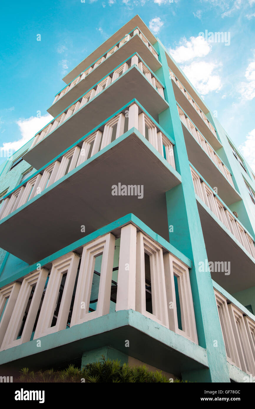 Example of typical retro Art Deco style architecture seen in South Beach, Miami Stock Photo