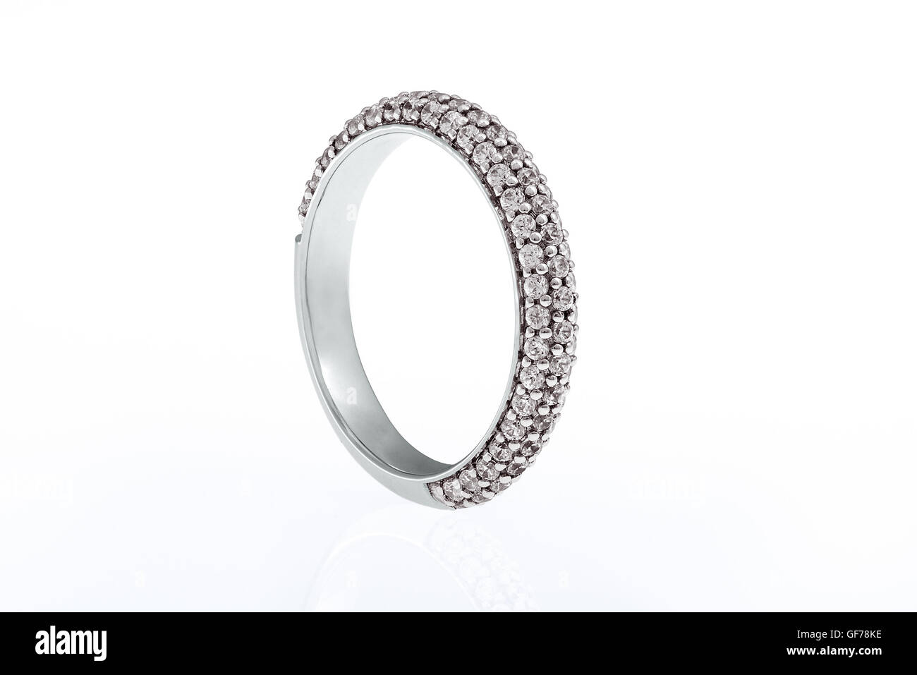 White gold wedding engagement ring on white background Stock Photo