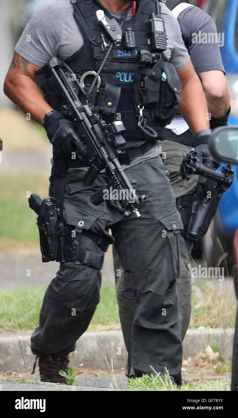 Armed police at the scene in Smallfield, Surrey, after reports someone ...